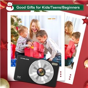 VITALUXE Digital Camera, 4K Kids Camera 13MP Point and Shoot Digital Cameras with 32GB SD Card 16X Zoom, 2.83'' Portable Vintage Small Camera for Teens Students Kids Boys Girls Adults Beginner(Black)