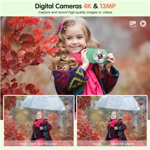 VITALUXE Digital Camera, 4K Kids Camera 13MP Point and Shoot Digital Cameras with 32GB SD Card 16X Zoom, 2.84'' Portable Vintage Small Camera for Teens Students Kids Boys Girls Adults Beginner(Green)