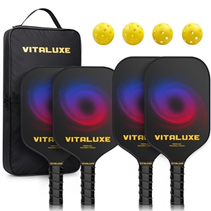 VITALUXE Pickleball Paddle Set of 4, Fiberglass Pickleball Paddle with 4 Outdoor and Indoor Balls Premium Pickleball Rackets with Portable Carry Bag Perfect Gifts for Men Women Kids-Cyclone