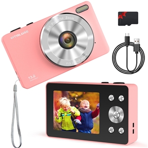 VITALUXE Digital Camera, 4K Kids Camera 13MP Point and Shoot Digital Cameras with 32GB SD Card 16X Zoom, 2.83'' Portable Vintage Small Camera for Teens Students Kids Boys Girls Adults Beginner(Pink)