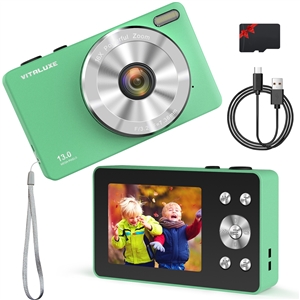 VITALUXE Digital Camera, 4K Kids Camera 13MP Point and Shoot Digital Cameras with 32GB SD Card 16X Zoom, 2.84'' Portable Vintage Small Camera for Teens Students Kids Boys Girls Adults Beginner(Green)