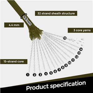 VITALUXE  1200lb Paracord Rope, 4.4mm 15 Triple Strands Paracord, Heavy Duty Tactical Parachute Cord for Survival Gear, Camping, Hiking, and Ideal for Bracelets, Lanyards, Type III