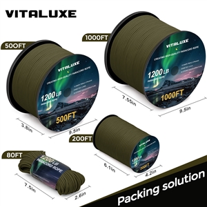 VITALUXE  1200lb Paracord Rope, 4.4mm 15 Triple Strands Paracord, Heavy Duty Tactical Parachute Cord for Survival Gear, Camping, Hiking, and Ideal for Bracelets, Lanyards, Type III