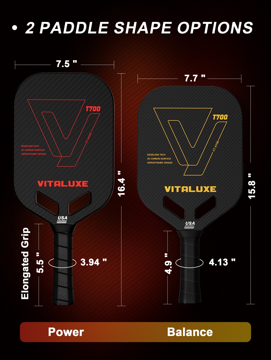 USAP Approved, Carbon Fiber Edgeless Pickleball Paddle,Exclusively Designed Weighting and Protection Edge Tape 2 Pack | Bag, power