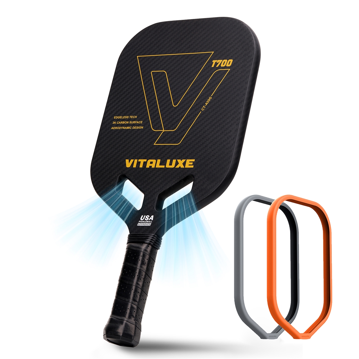 USAP Approved, Carbon Fiber Edgeless Pickleball Paddle，Exclusively Designed Weighting and Protection Edge Tape 2 Pack, control
