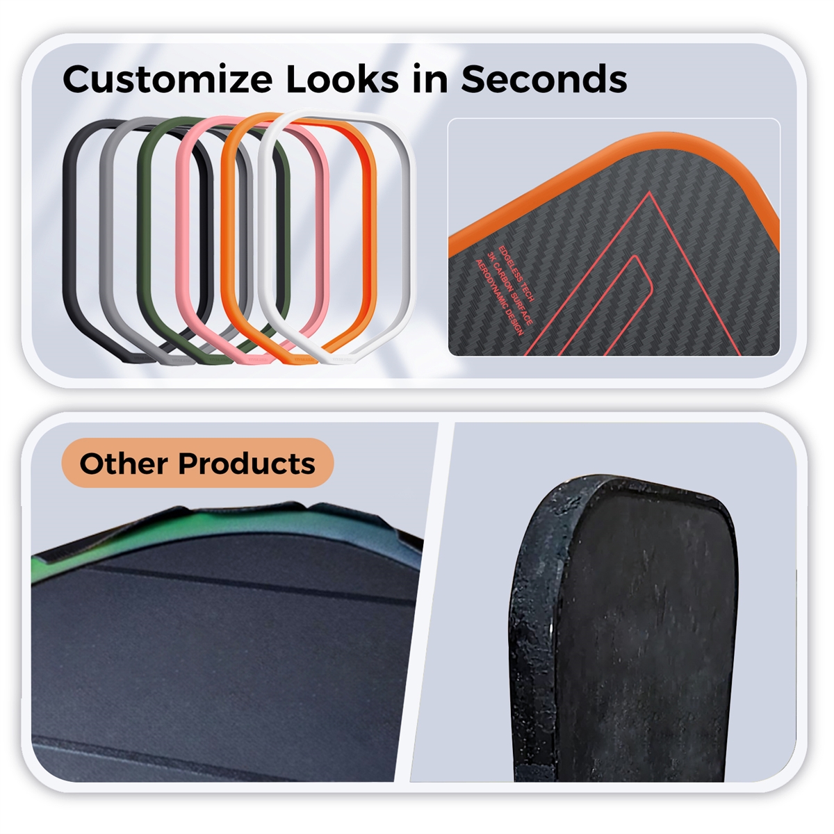 USAP Approved, Carbon Fiber Edgeless Pickleball Paddle，Exclusively Designed Weighting and Protection Edge Tape 2 Pack, control