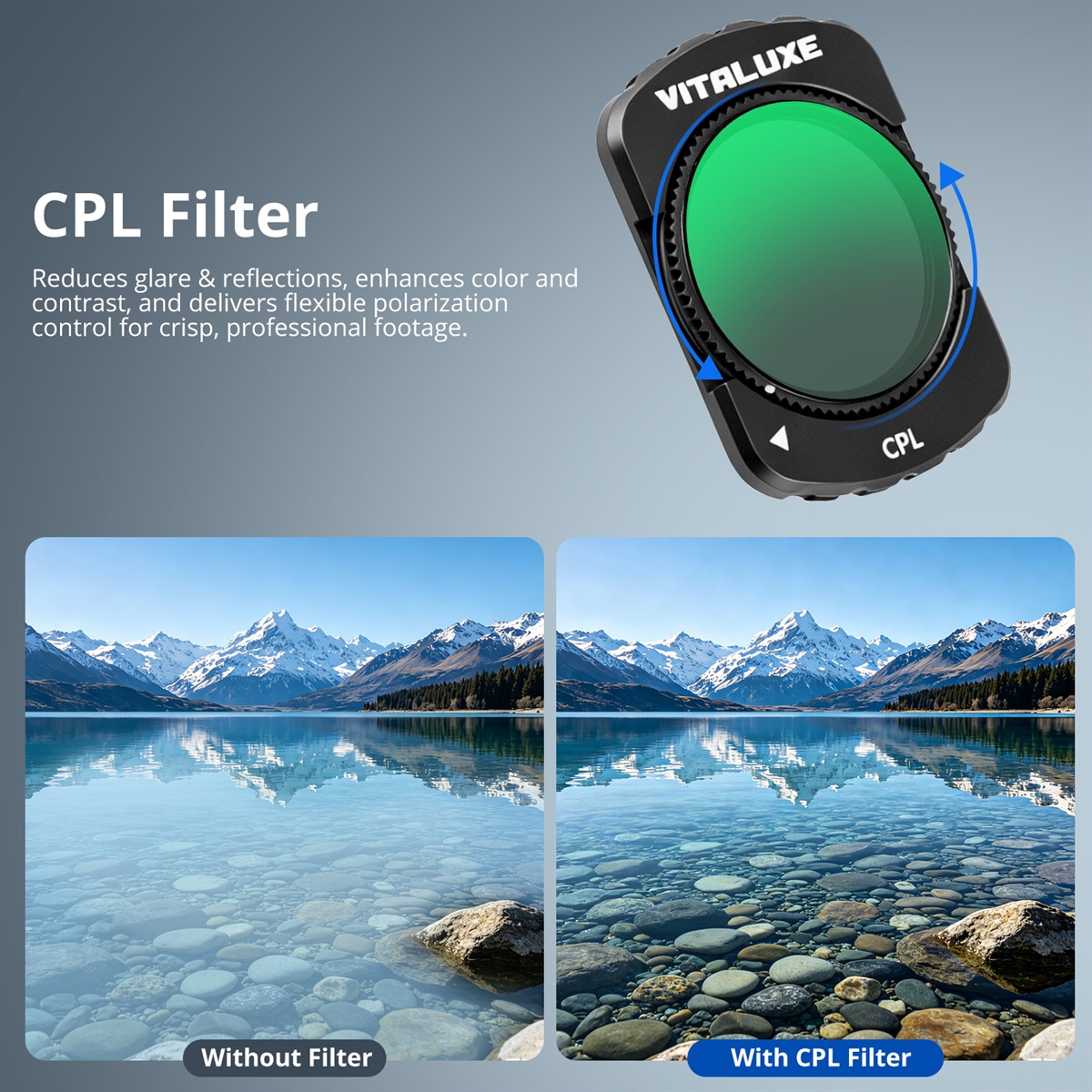 VITALUXE Magnetic CPL Filter Compatible with DJI Osmo Pocket 4 & Pocket 3 Creator Combo, Multi-Coated Circular Polarizer Filter HD Optical Glass Lens Filter Kit with Screen Protector & Cleaning Cloth
