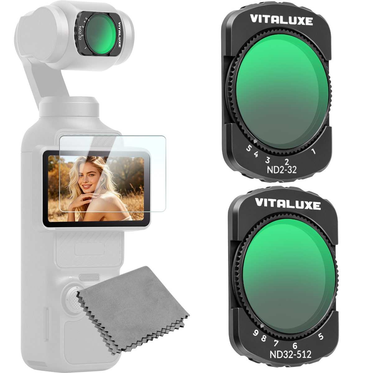 VITALUXE Variable ND 2-32 & ND 32-512 Filter for DJI Osmo Pocket 3 / Osmo Pocket 4, Magnetic Limited Stops Neutral Density Filters, Action Camera Pocket 3/4 Accessories