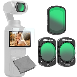 VITALUXE CPL + Black Diffusion 1/4 + Variable ND 2-32 Filter for DJI Osmo Pocket 3 / Osmo Pocket 4, 3 Pack Magnetic ND CPL Effect Filter Kit, Multi-Coated Optical Glass Filters