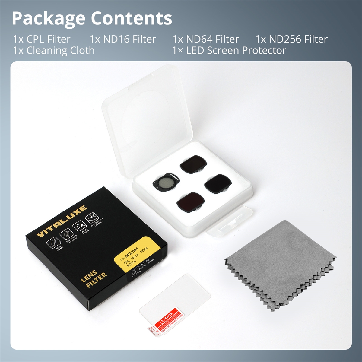 VITALUXE Magnetic CPL & ND Filter Kit for DJI Osmo Pocket 3 / Pocket 4, 4 Pack CPL ND16 ND64 ND256 Polarizer Neutral Density Filters, Multi-Coated/Optical Glass/Gimbal Safe