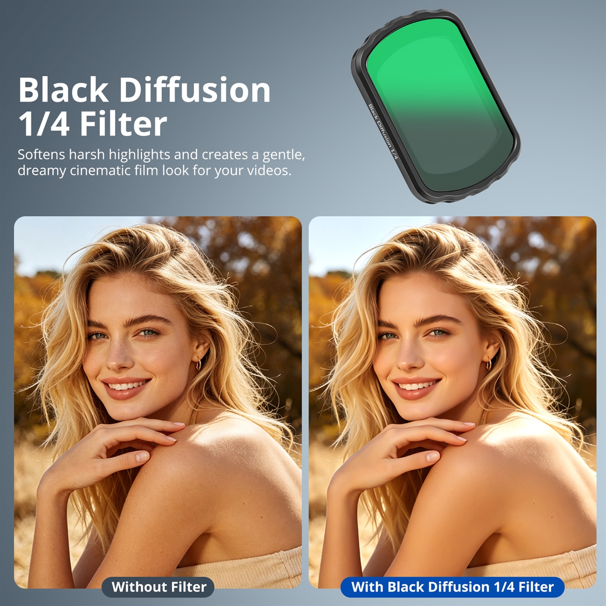 VUTALUXE CPL Black Diffusion 1/4 VND2-32 Filter Wide Angle Lens for DJI Osmo Pocket 3 / Osmo Pocket 4, 4 Pack Magnetic Wide Angle Lens & Effect & ND & CPL Filter Set for Pocket 3/4 Accessories
