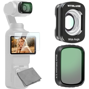  VITALUXE 1/4 Black Diffusion Filter + Wide Angle Lens for DJI Osmo Pocket 3 / Pocket 4, Magnetic Wide Angle Lens Black Diffusion 1/4 Effect Filter for Osmo Pocket 3 / 4 Accessories