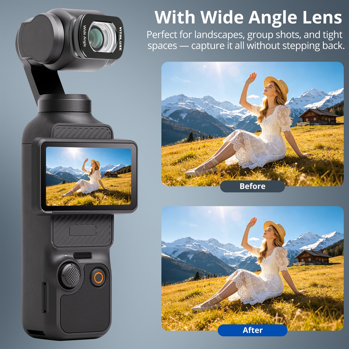 VITALUXE Wide Angle Lens Black Diffusion 1/4 Neutral Night Filter for DJI Osmo Pocket 3 / Pocket 4, Magnetic Anti-Light Pollution Cinematic Wide Lens Optical Glass/Multi-Coated Filters