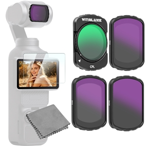 VITALUXE Magnetic CPL & ND Filter Kit for DJI Osmo Pocket 3 / Pocket 4, 4 Pack CPL ND16 ND64 ND256 Polarizer Neutral Density Filters, Multi-Coated/Optical Glass/Gimbal Safe